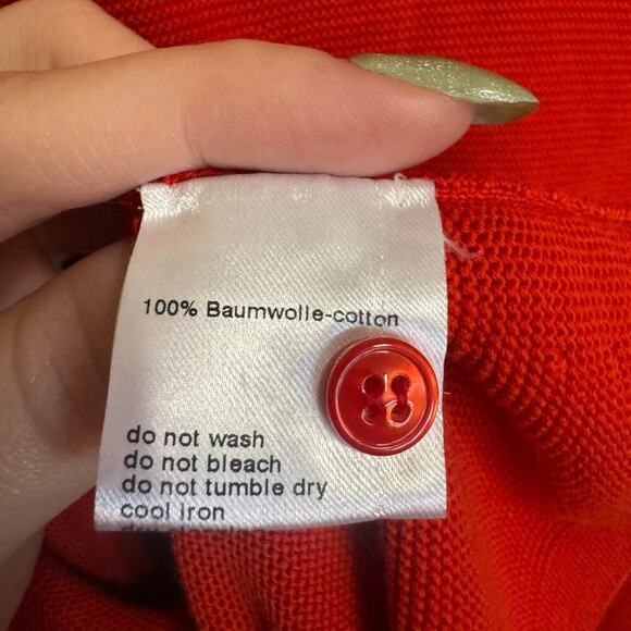 Akris Cotton V-Neck Long Sleeve Cardigan In Tomato Red Size 14 - Picture 13 of 16